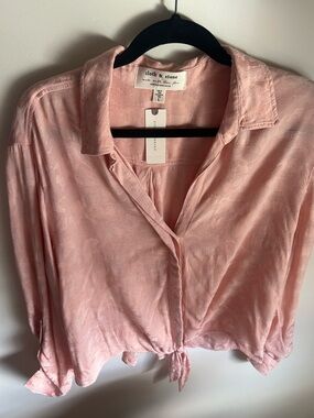 cloth & stone Blush Pink Tie-Hem Button Front Blouse